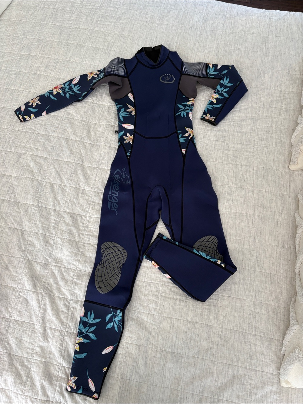Navy Floral Long-Sleeve One-Piece Wetsuit